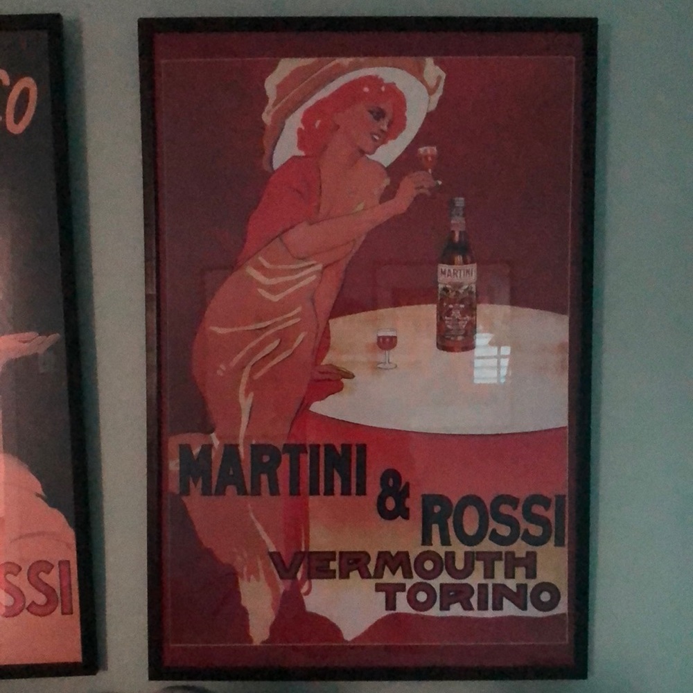 Framed reproduction vintage Martini & Rossi ad poster